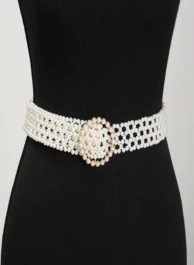 YIRUIDD Pearl Belts for Women,Bridal Pearl Belt,White Beaded Crystal Rhinestone Waistband for Wedding Formal Dress (Round) - Image 2